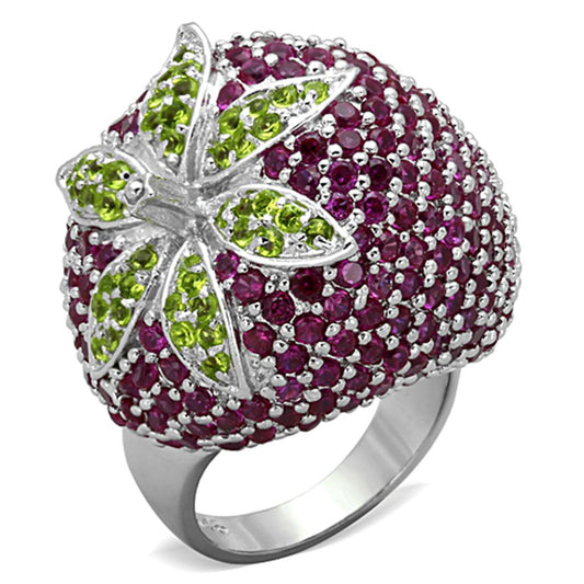 LOS774 - Rhodium 925 Sterling Silver Ring with AAA Grade CZ  in Multi Color Alamode