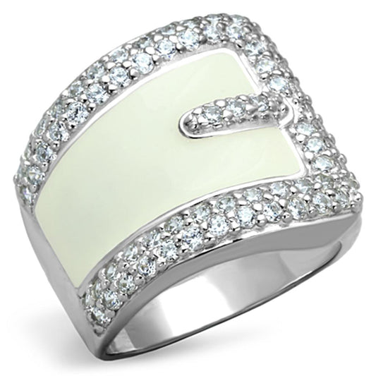 LOS804 - Rhodium 925 Sterling Silver Ring with AAA Grade CZ  in Clear-0