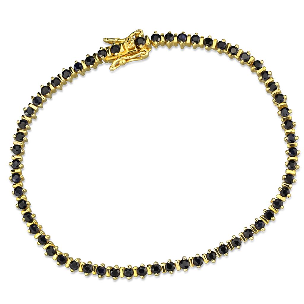 LOS838 - Gold 925 Sterling Silver Bracelet with AAA Grade CZ  in Jet-0
