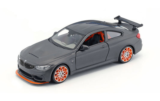 BMW M4 GTS Gray with Carbon Top and Orange Wheels 1/24 Diecast Model Car by Maisto-1