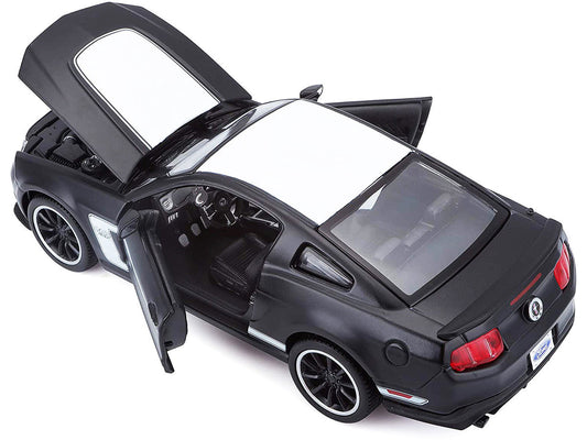 2012 Ford Mustang Boss 302 Matt Black and White 1/24 Diecast Model Car by Maisto Maisto