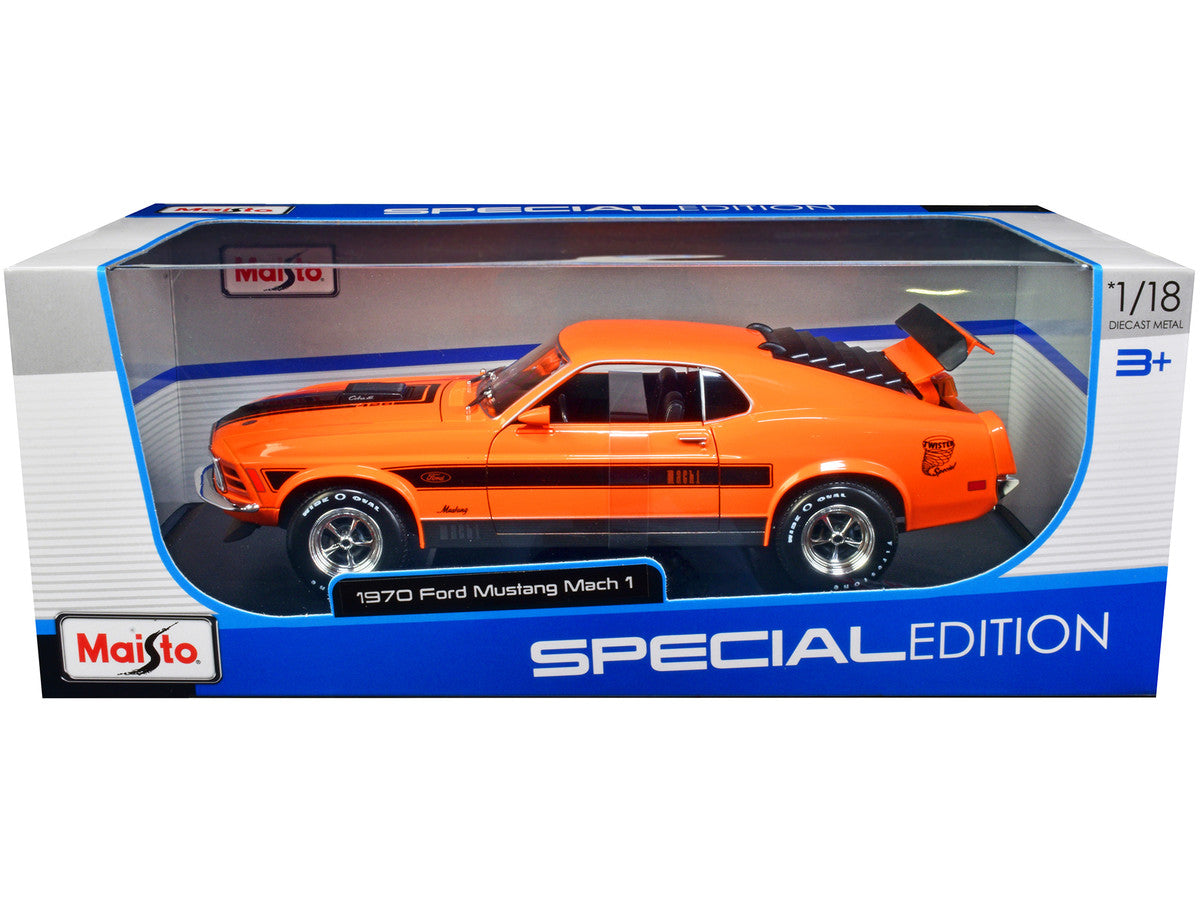 1970 Ford Mustang Mach 1 428 "Twister Special" Orange with Black Stripes "Special Edition" 1/18 Diecast Model Car by Maisto Maisto