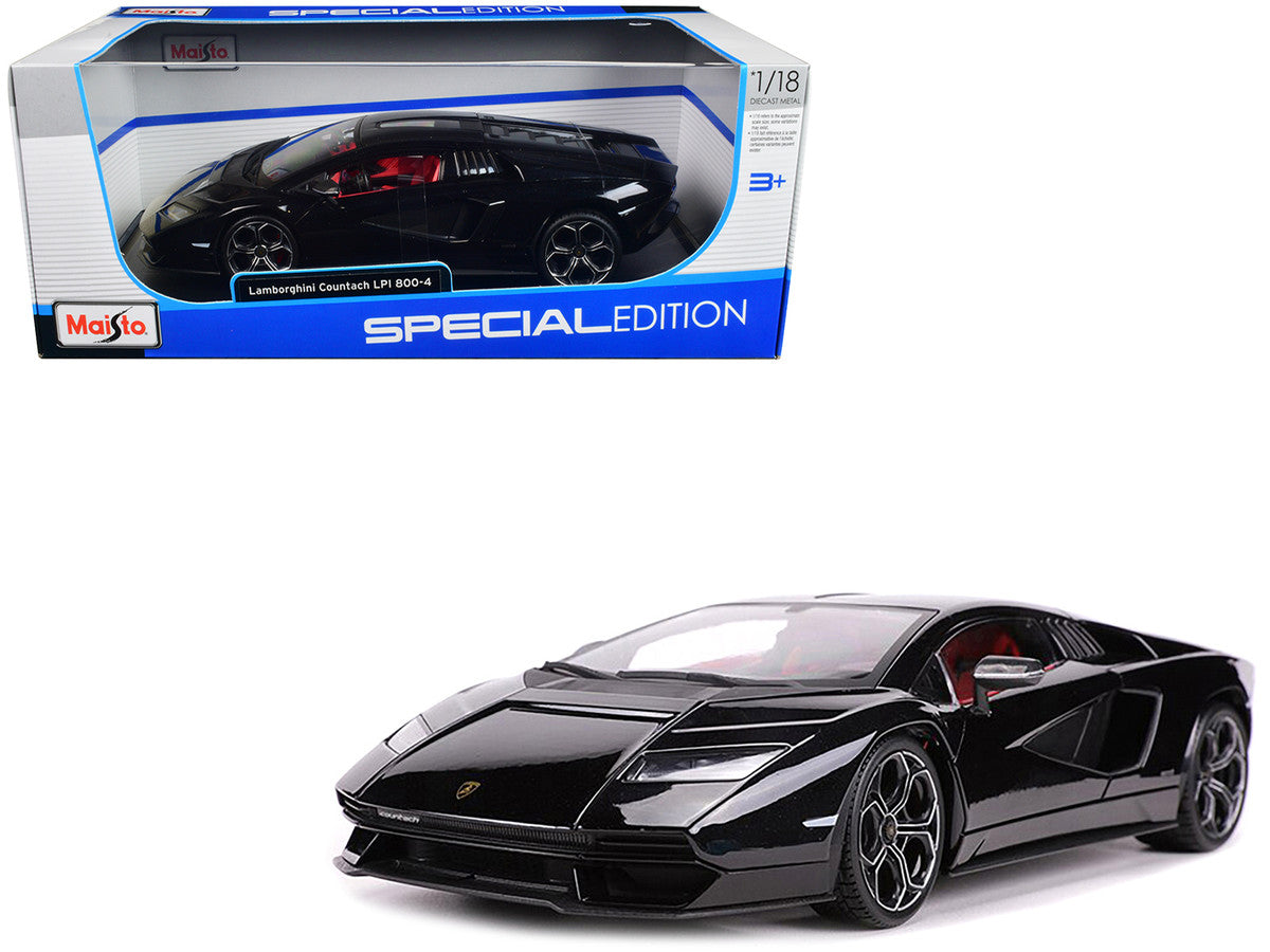 Lamborghini Countach LPI 800-4 Black with Red Interior "Special Edition" 1/18 Diecast Model Car by Maisto Maisto