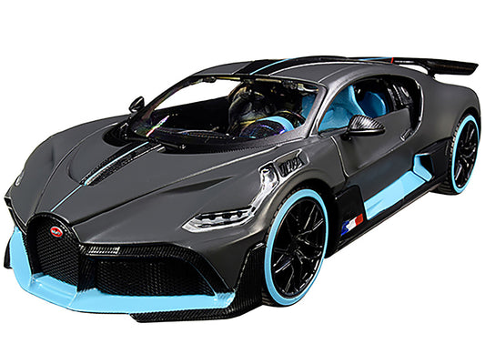 Bugatti Divo Satin Charcoal Gray with Carbon and Blue Accents "Special Edition" 1/24 Diecast Model Car by Maisto-1