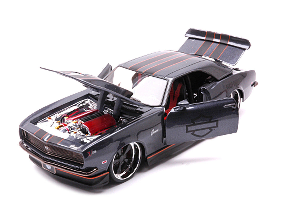 1968 Chevrolet Camaro Z/28 Dark Gray Metallic with Black and Orange Stripes "Harley Davidson" "H-D Custom" 1/24 Diecast Model Car by Maisto Maisto