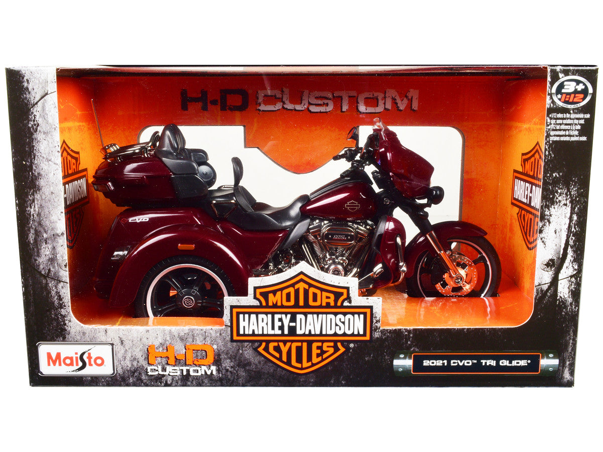 2021 Harley Davidson CVO Tri Glide Motorcycle Dark Red Metallic "H-D Custom" 1/12 Diecast Model Car by Maisto Maisto