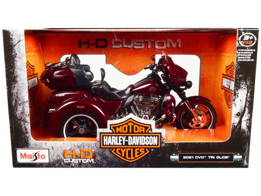2021 Harley Davidson CVO Tri Glide Motorcycle Dark Red Metallic "H-D Custom" 1/12 Diecast Model Car by Maisto Maisto