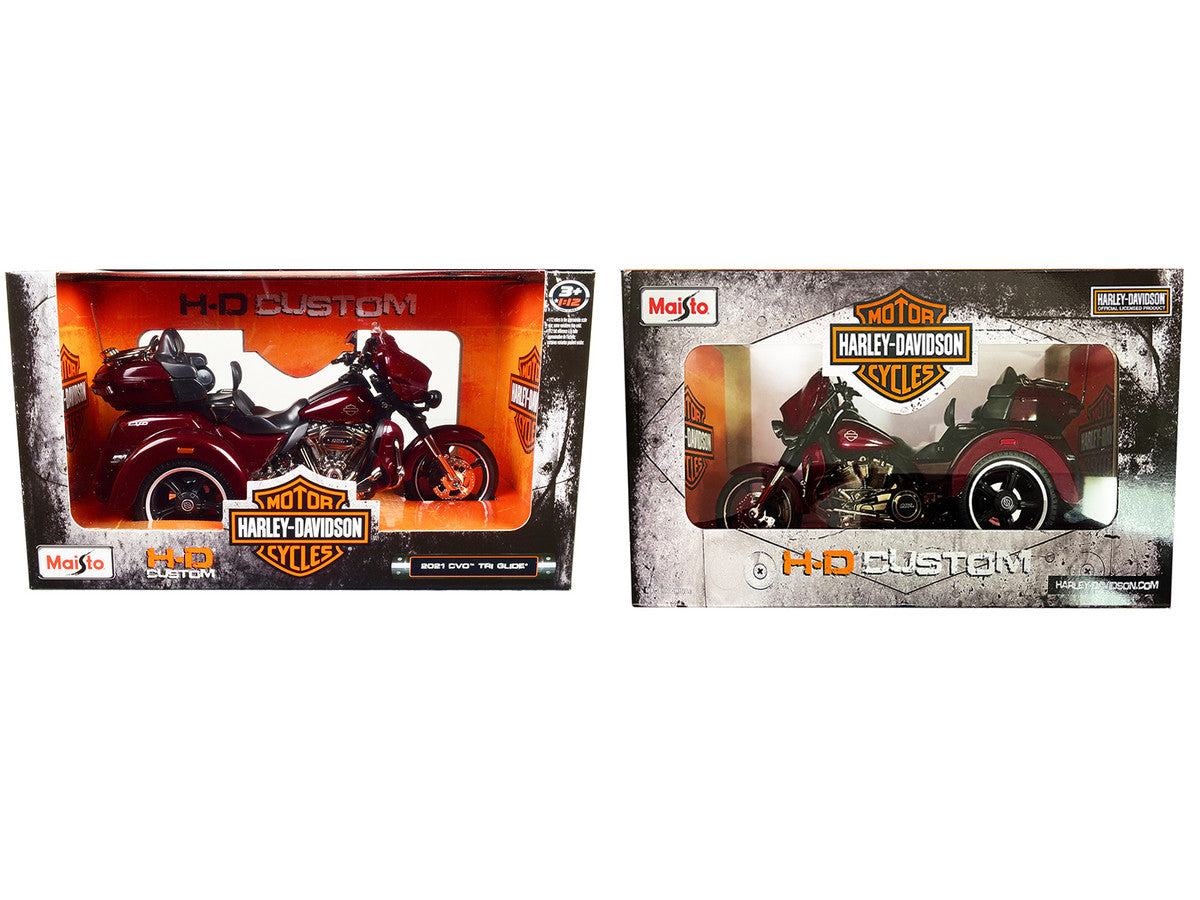 2021 Harley Davidson CVO Tri Glide Motorcycle Dark Red Metallic "H-D Custom" 1/12 Diecast Model Car by Maisto Maisto