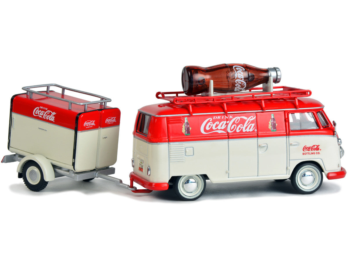 1960 Volkswagen T1 Kombi Van with Trailer Red and Cream "Coca Cola" 1/43 Diecast Model Car by Motorcity Classics Motorcity Classics