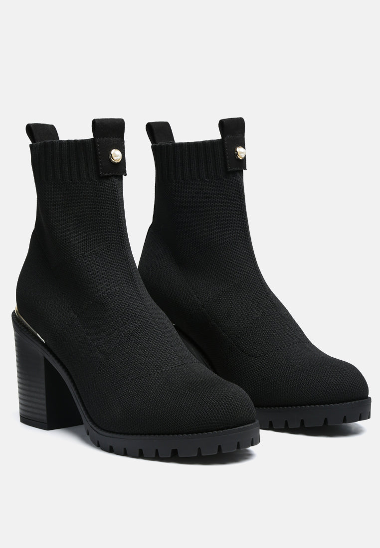 Medusa Knitted Block Heel Ankle Boots London Rag