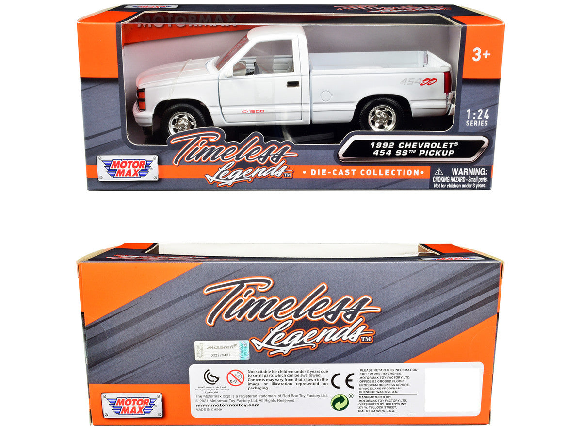 1992 Chevrolet 454 SS Pickup Truck White 1/24 Diecast Model Car by Motormax Motormax