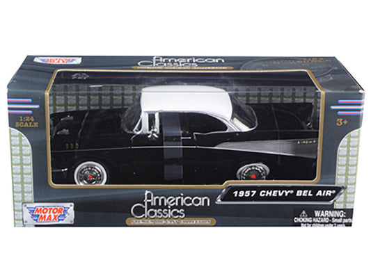 1957 Chevrolet Bel Air Black with White Top 1/24 Diecast Model Car by Motormax Motormax