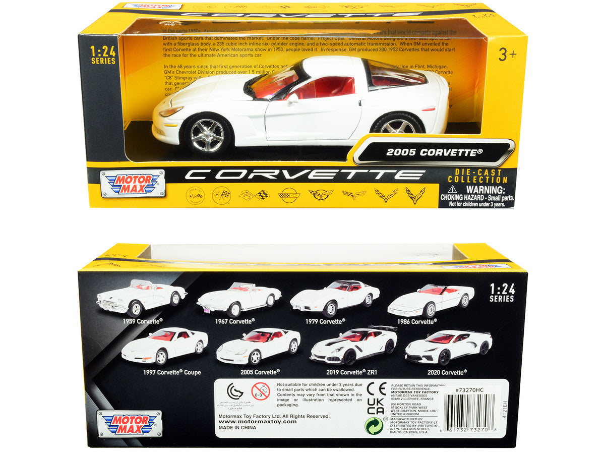 2005 Chevrolet Corvette C6 White with Red Interior "History of Corvette" Series 1/24 Diecast Model Car by Motormax Motormax