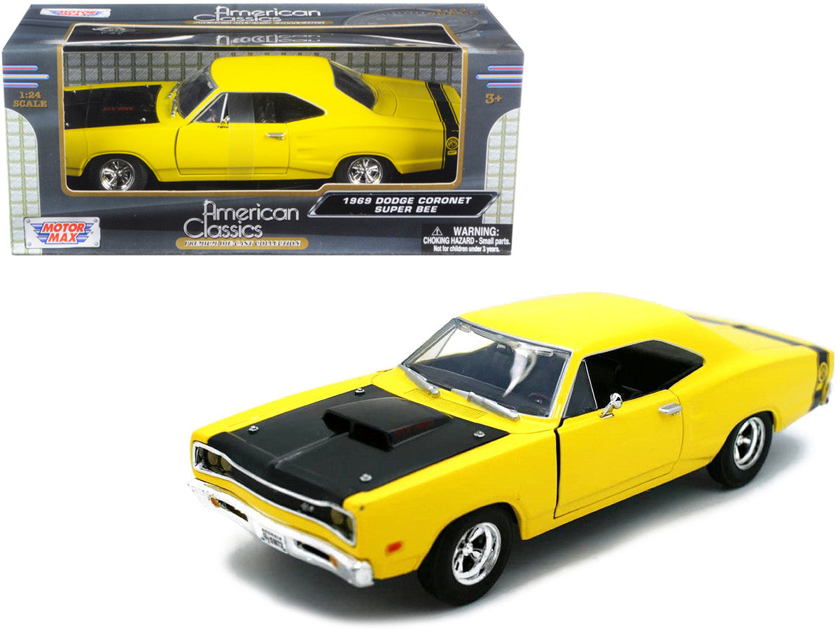 1969 Dodge Coronet Super Bee Yellow 1/24 Diecast Car Model by Motormax-3