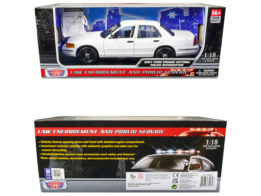 2001 Ford Crown Victoria Police Car Unmarked White "Custom Builder's Kit" Series 1/18 Diecast Model Car by Motormax Motormax