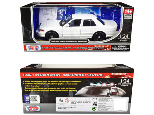 2010 Ford Crown Victoria Police Interceptor Unmarked White "Custom Builder's Kit" Series 1/24 Diecast Model Car by Motormax Motormax