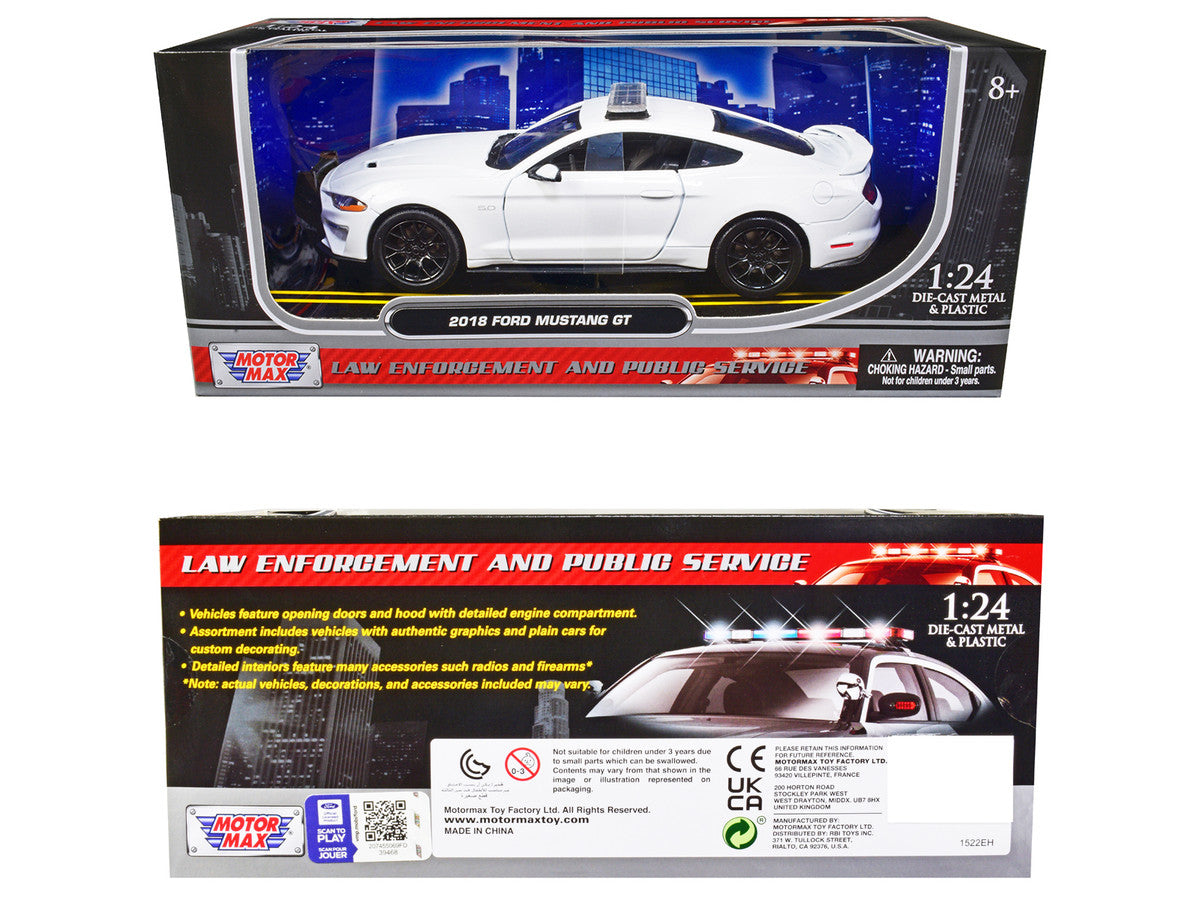 2018 Ford Mustang GT Police Car Unmarked Plain White "Law Enforcement and Public Service" Series 1/24 Diecast Model Car by Motormax Motormax
