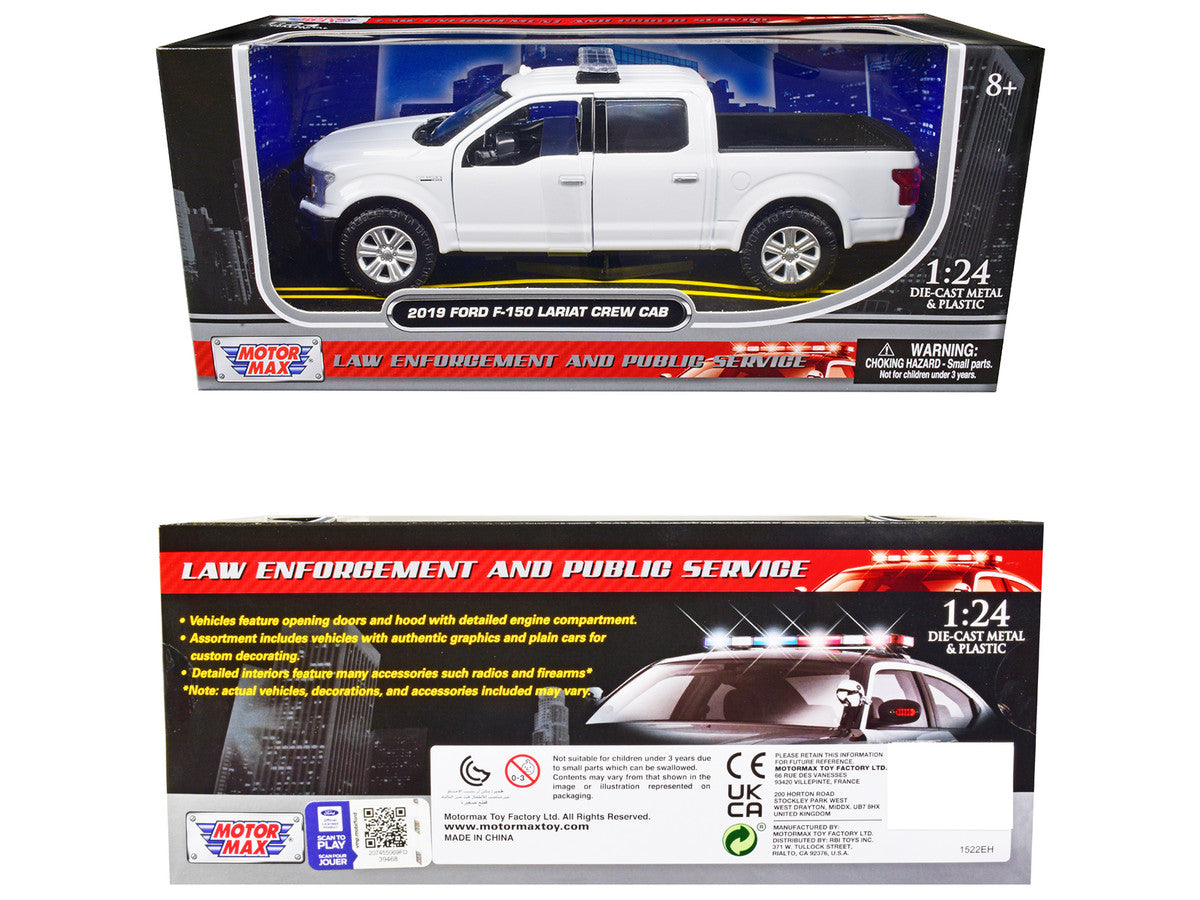 2019 Ford F-150 Lariat Crew Cab Pickup Truck Unmarked Plain White "Law Enforcement and Public Service" Series 1/24 Diecast Model Car by Motormax-2
