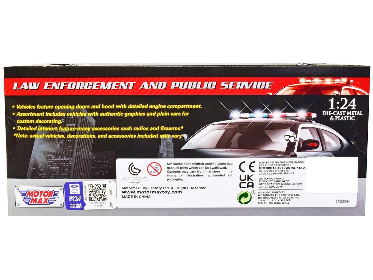2022 Ford Police Interceptor Utility Gray Metallic with White Doors "Builder's Kit" with Flashing Light Bar and Front and Rear Lights and Sounds 1/24 Diecast Model Car by Motormax Motormax