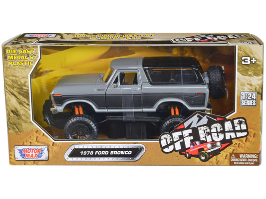1978 Ford Bronco Custom Gray and Black "Off Road" Series 1/24 Diecast Model Car by Motormax Motormax