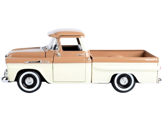 1958 Chevrolet Apache Fleetside Pickup Truck Brown and Beige 1/24 Diecast Model Car by Motormax Motormax
