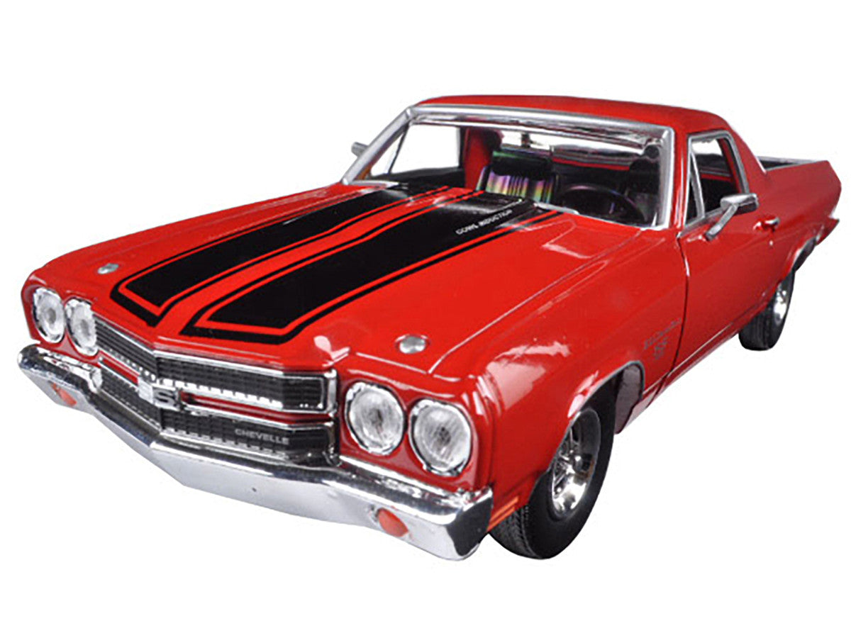 1970 Chevrolet El Camino SS 396 Red with Black Stripes 1/24 Diecast Model Car by Motormax Motormax
