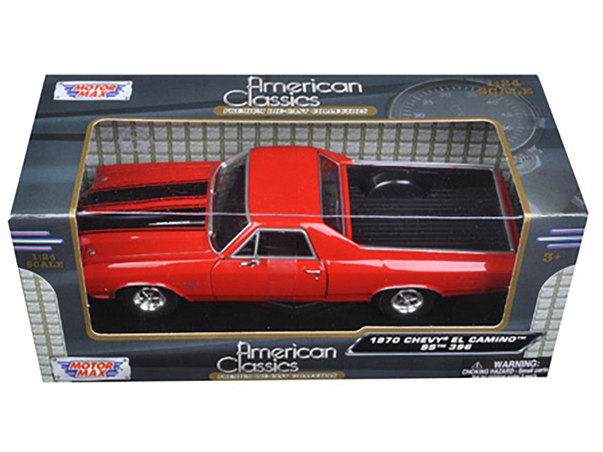1970 Chevrolet El Camino SS 396 Red with Black Stripes 1/24 Diecast Model Car by Motormax Motormax