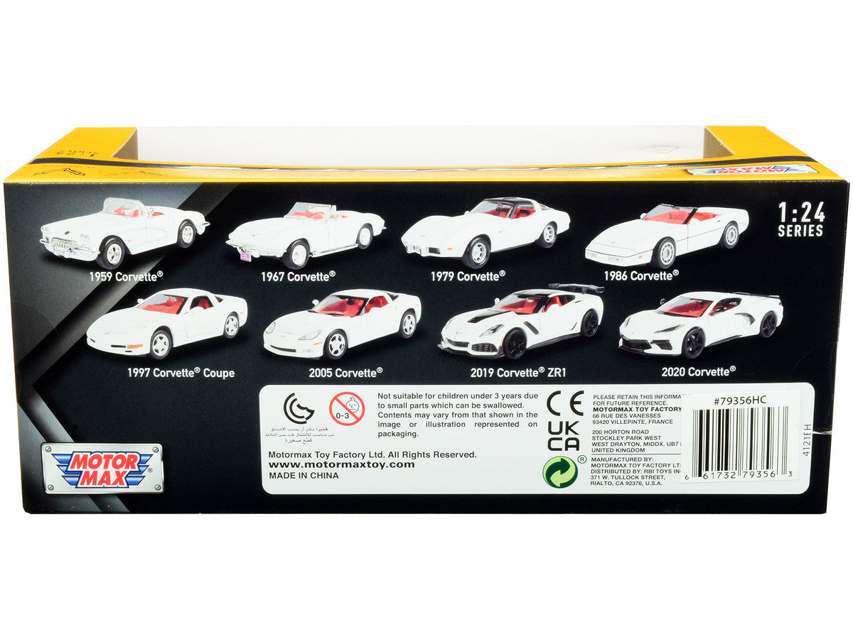 2019 Chevrolet Corvette C7 ZR1 White and Black with Red Interior "History of Corvette" Series 1/24 Diecast Model Car by Motormax Motormax