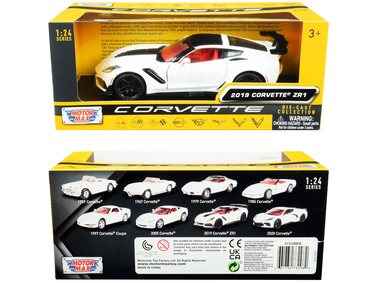 2019 Chevrolet Corvette C7 ZR1 White and Black with Red Interior "History of Corvette" Series 1/24 Diecast Model Car by Motormax Motormax