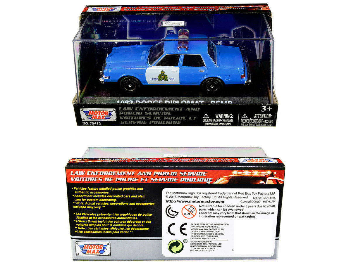 1983 Dodge Diplomat "Royal Canadian Mounted Police" (RCMP) Light Blue and White 1/43 Diecast Model Car by Motormax Motormax