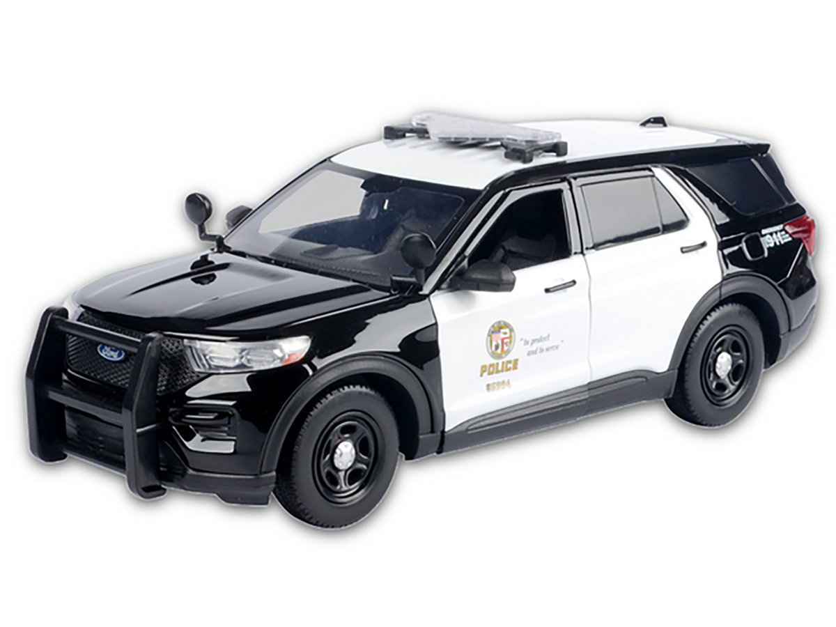 2015 Ford Police Interceptor Utility Black and White "Los Angeles Police Department (LAPD)" with Flashing Light Bar and Front and Rear Lights and Sounds 1/24 Diecast Model Car by Motormax Motormax