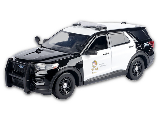 2015 Ford Police Interceptor Utility Black and White "Los Angeles Police Department (LAPD)" with Flashing Light Bar and Front and Rear Lights and Sounds 1/24 Diecast Model Car by Motormax Motormax
