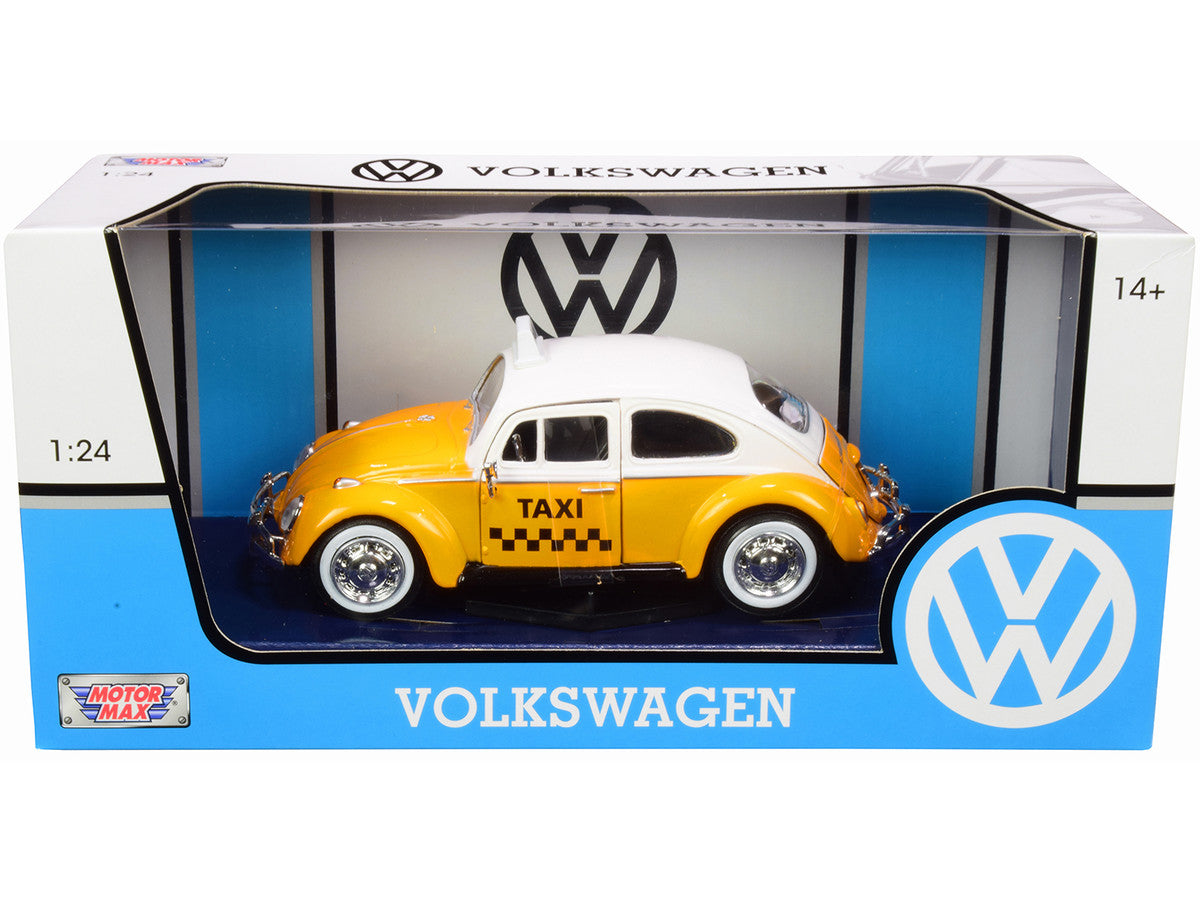 1966 Volkswagen Beetle "Taxi" Yellow with White Top 1/24 Diecast Model Car by Motormax Motormax