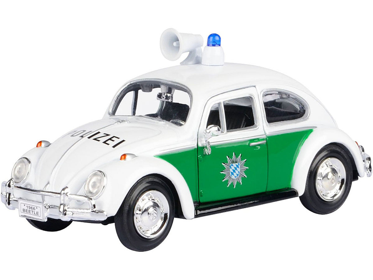 1966 Volkswagen Beetle German Police Car White and Green 1/24 Diecast Model Car by Motormax Motormax