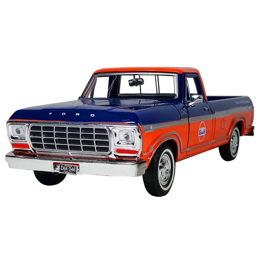 1979 Ford F-150 Custom Pickup Truck "Gulf" Dark Blue and Orange 1/24 Diecast Model Car by Motormax Motormax