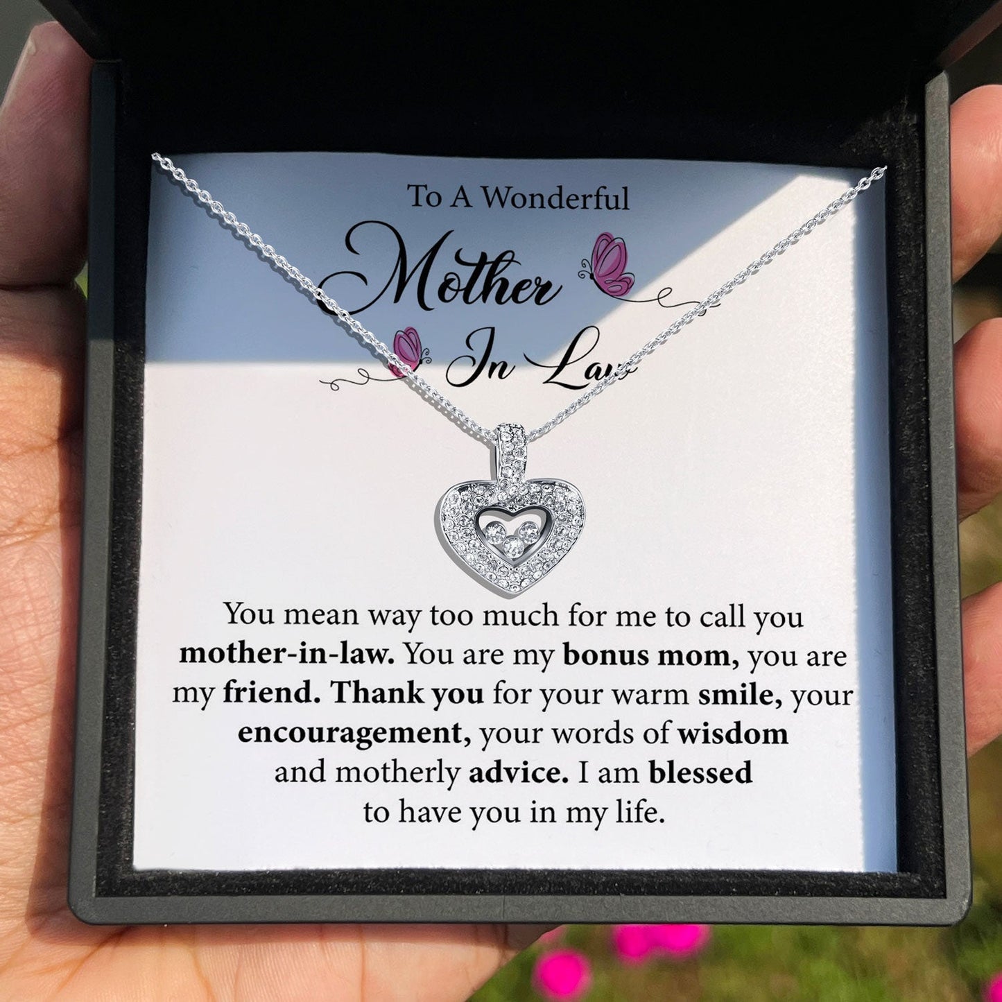 To My Wonderful Mother-in-Law - Thank You For Your Warm Smile - Tryndi Floating Heart Necklace TRYNDI