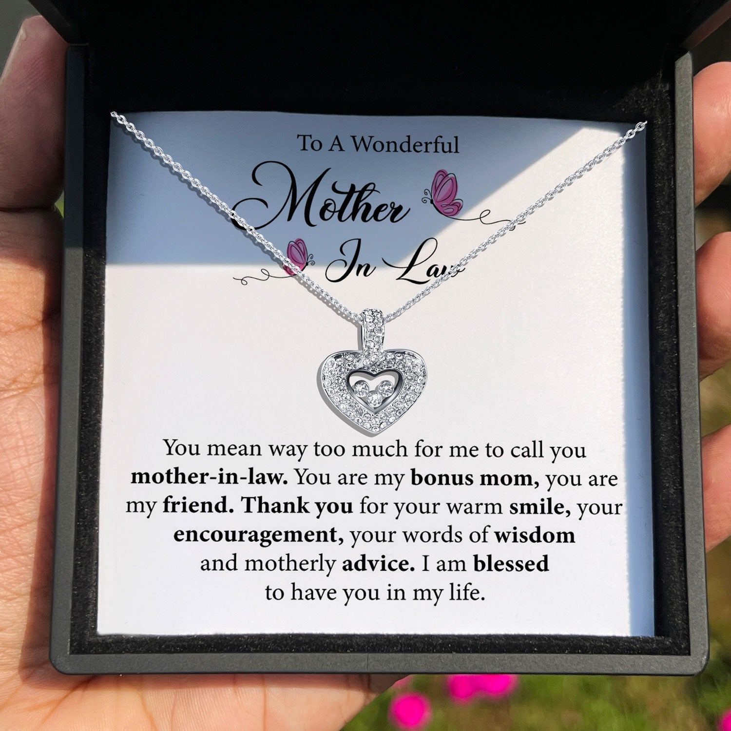 To My Wonderful Mother-in-Law - Thank You For Your Warm Smile - Tryndi Floating Heart Necklace TRYNDI