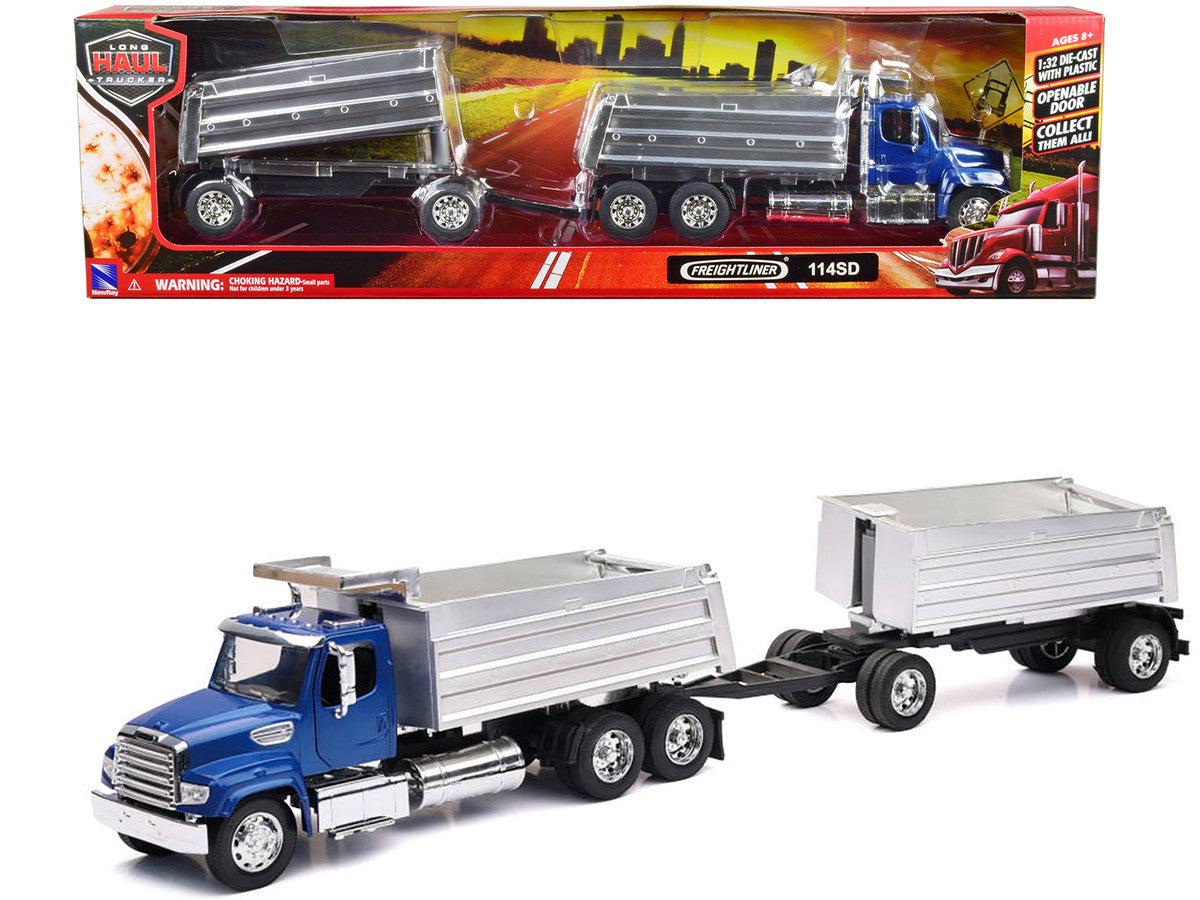 Freightliner 114SD Dump Truck with Twin Dump Body Blue "Long Haul Trucker" Series 1/32 Diecast Model by New Ray New Ray