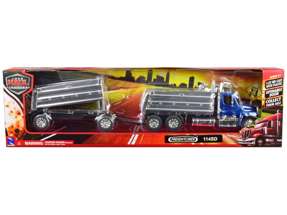 Freightliner 114SD Dump Truck with Twin Dump Body Blue "Long Haul Trucker" Series 1/32 Diecast Model by New Ray New Ray