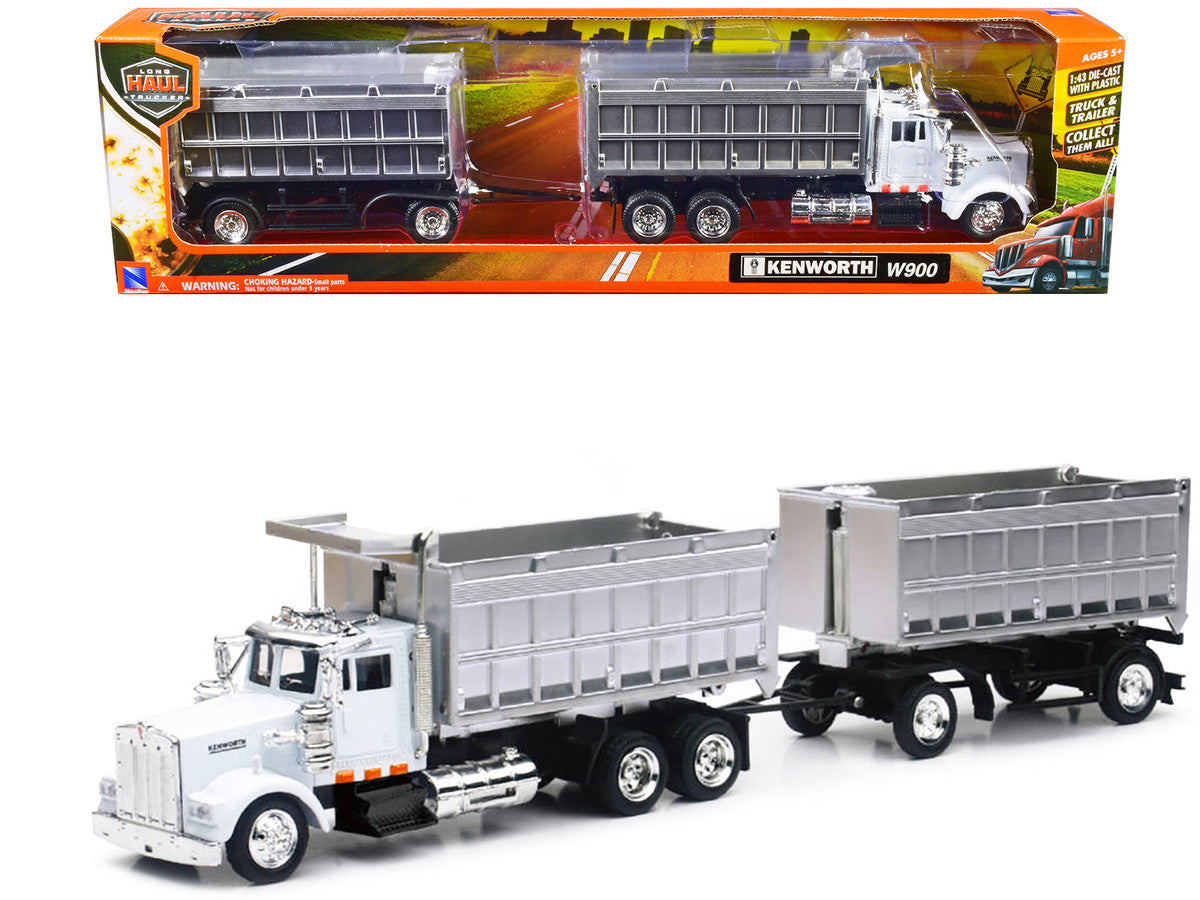 Kenworth W900 Dump Truck with Twin Dump Body White and Chrome "Long Haul Trucker" Series 1/43 Diecast Model by New Ray New Ray