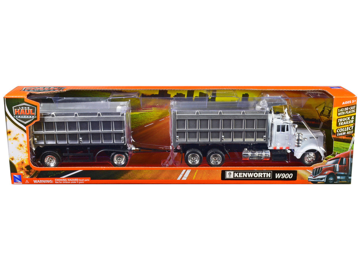 Kenworth W900 Dump Truck with Twin Dump Body White and Chrome "Long Haul Trucker" Series 1/43 Diecast Model by New Ray New Ray