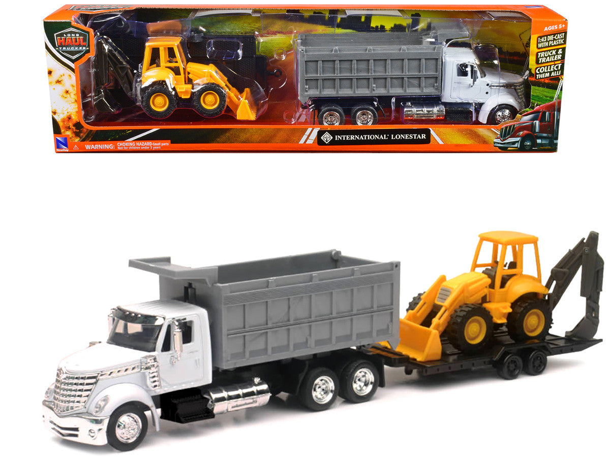 International Lonestar Dump Truck White and Wheel Loader Yellow with Flatbed Trailer "Long Haul Truckers" Series 1/43 Diecast Model by New Ray New Ray