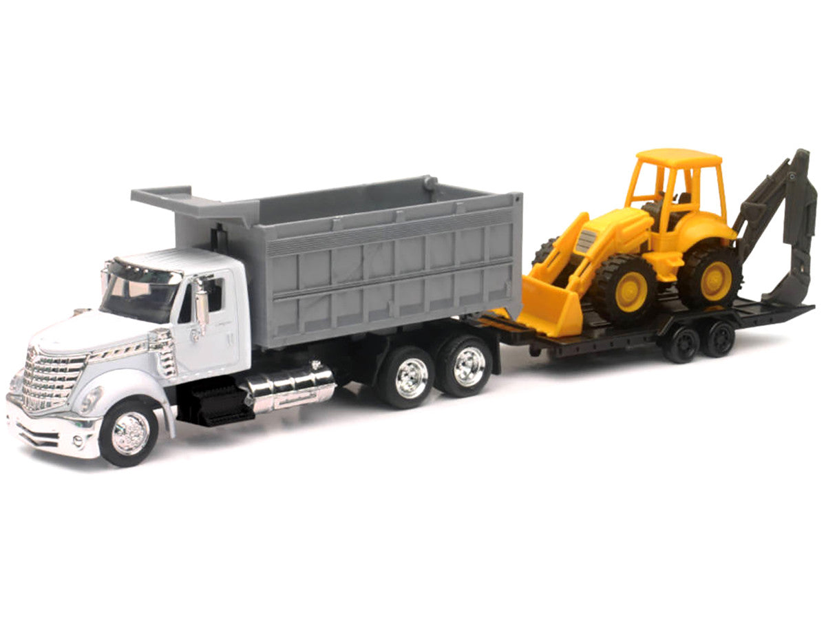 International Lonestar Dump Truck White and Wheel Loader Yellow with Flatbed Trailer "Long Haul Truckers" Series 1/43 Diecast Model by New Ray New Ray