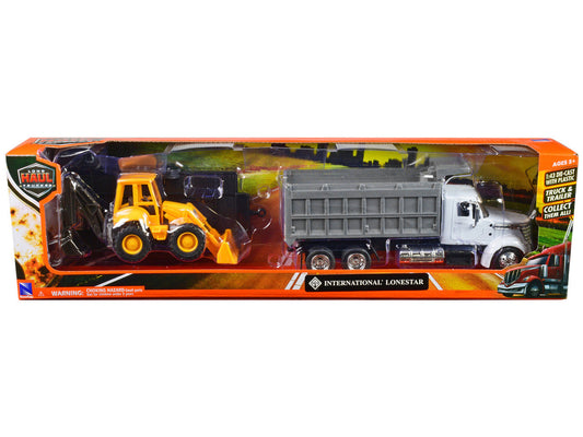 International Lonestar Dump Truck White and Wheel Loader Yellow with Flatbed Trailer "Long Haul Truckers" Series 1/43 Diecast Model by New Ray New Ray