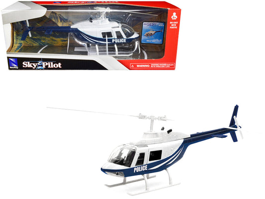 Bell 206 Helicopter Dark Blue and White "Police" "Sky Pilot" Series 1/34 Diecast Model by New Ray New Ray
