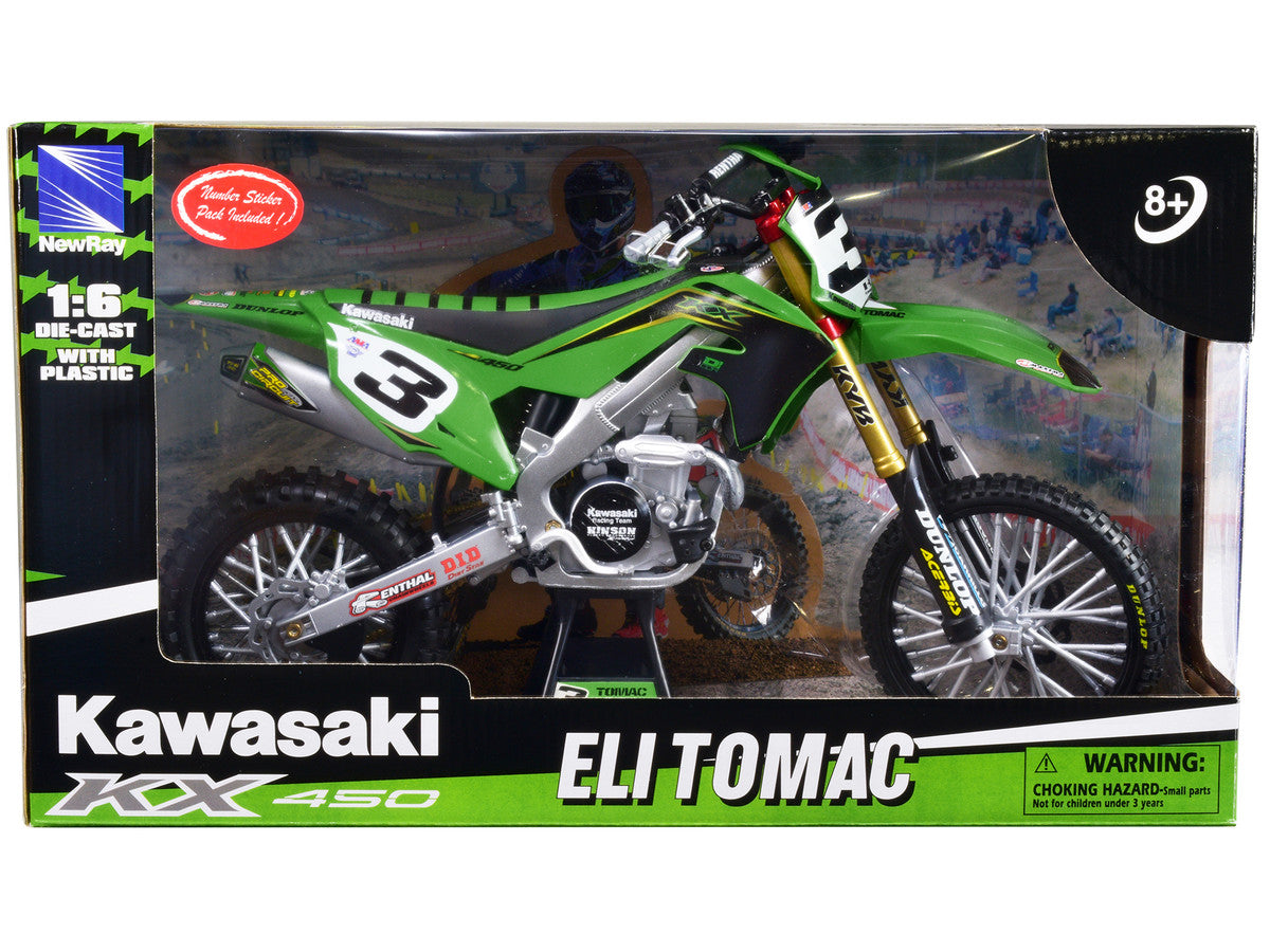 Kawasaki KX 450F Dirt Bike Motorcycle #3 Eli Tomac Green and Black "Kawasaki Racing Team" 1/6 Diecast Model by New Ray New Ray