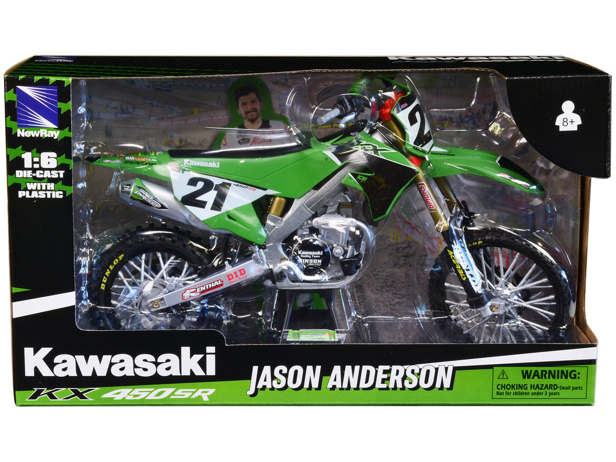 Kawasaki KX450SR Dirt Bike Motorcycle #21 Jason Anderson Green and Black "Kawasaki Racing Team" 1/6 Model by New Ray New Ray