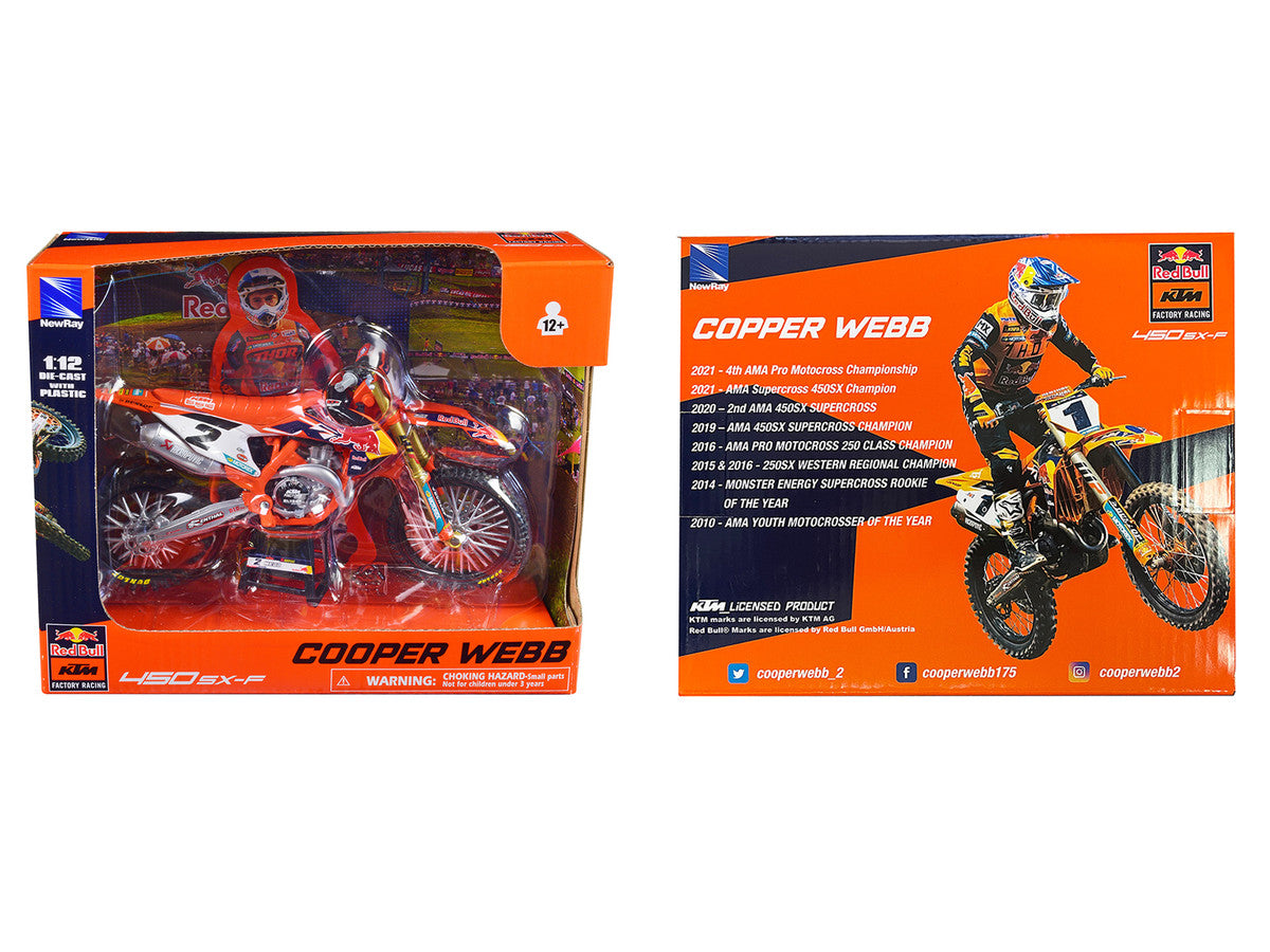 KTM 450 SX-F Motorcycle #2 Cooper Webb "Red Bull KTM Factory Racing" 1/12 Diecast Model by New Ray New Ray