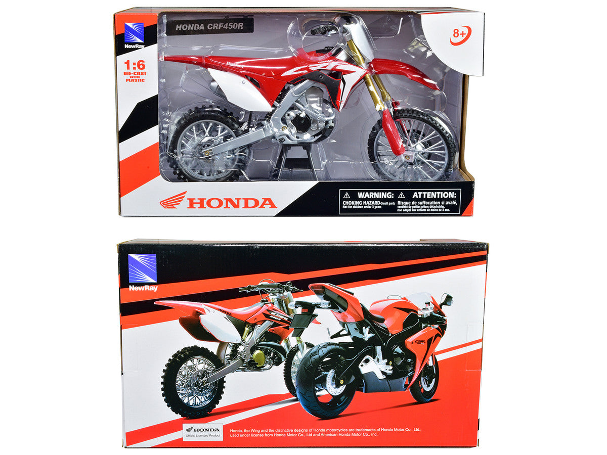 Honda CRF450R Dirt Bike Motorcycle Red and White 1/6 Diecast Model by New Ray New Ray