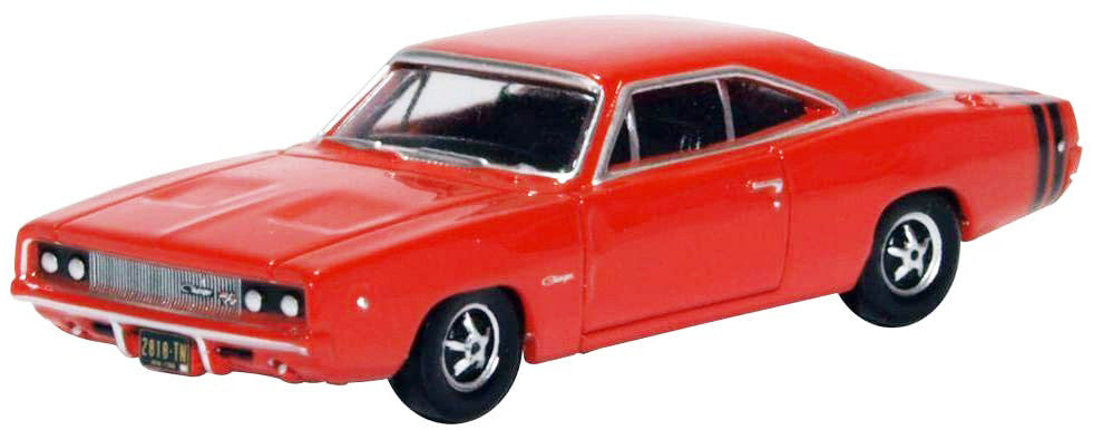 1968 Dodge Charger Bright Red with Black Stripes 1/87 (HO) Scale Diecast Model Car by Oxford Diecast Oxford Diecast
